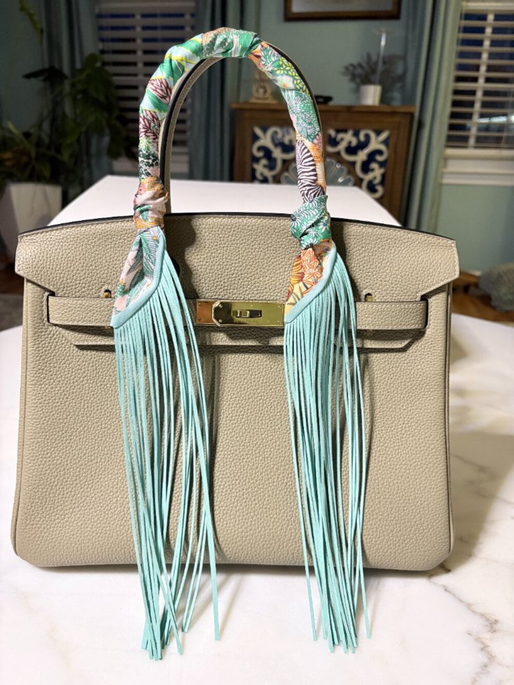 Fringe Handbag Wraps in Aqua Fringe /Zebra Floral Print